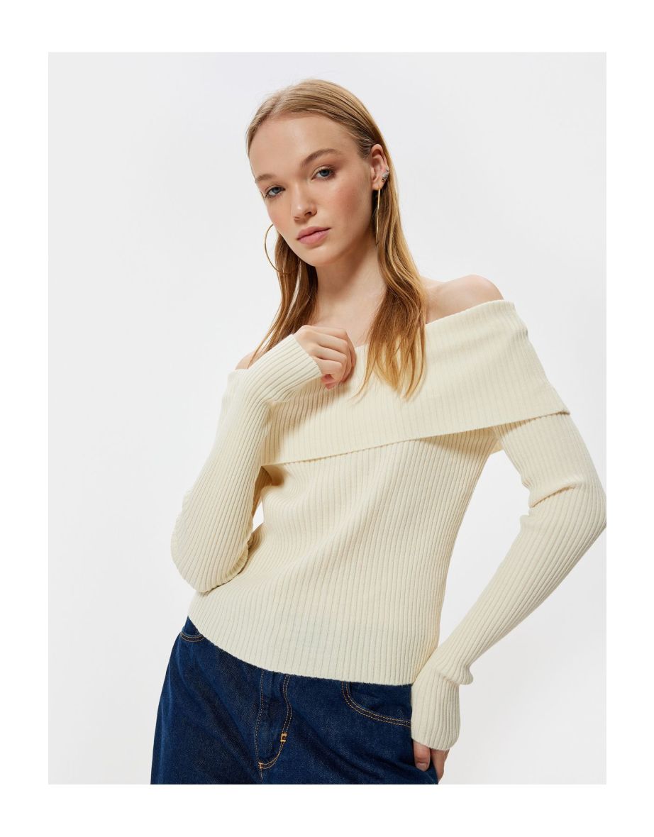 Madonna Collar Sweater Knitwear Basic Textured