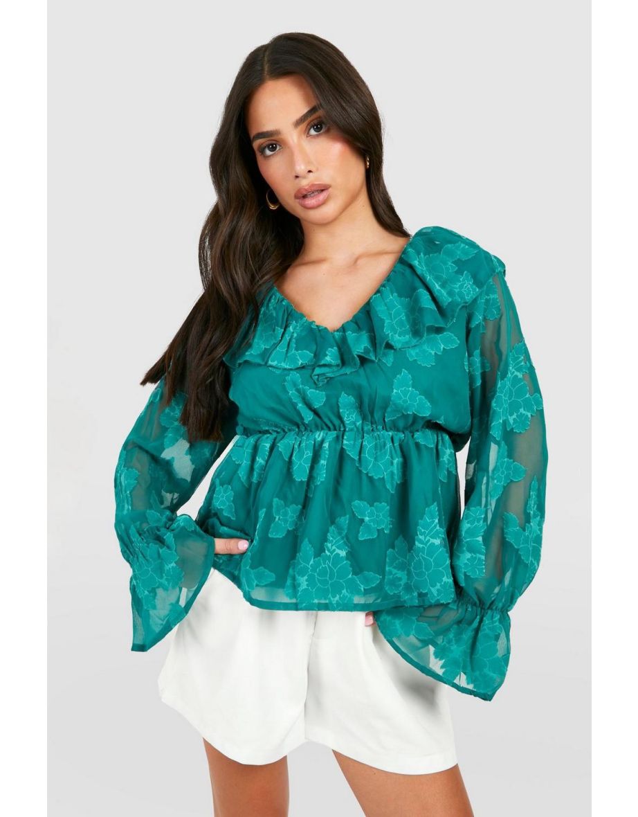 Petite Burnout Floral Frill Smock Top - 3
