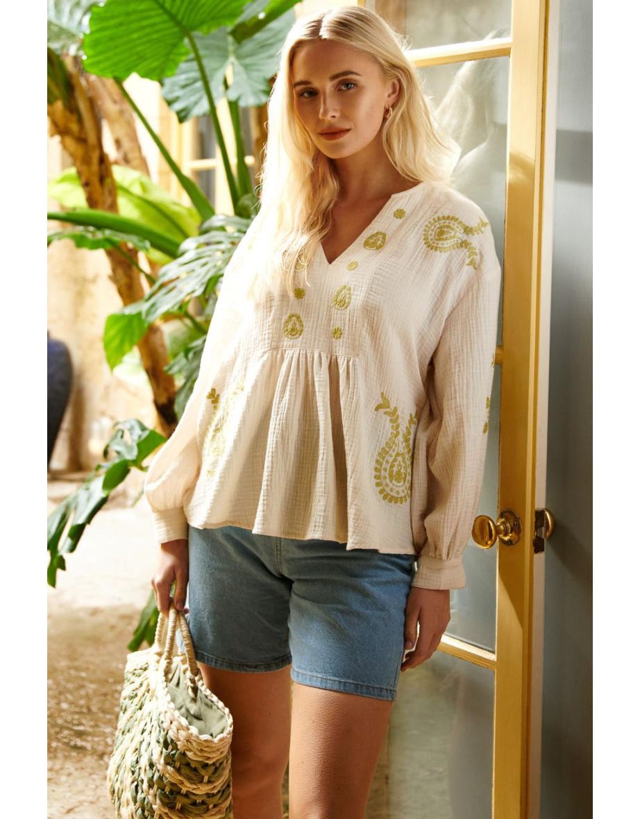Embroidered Cheesecloth Top