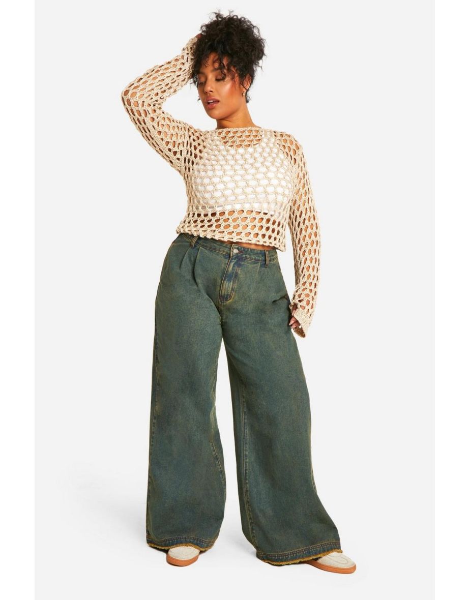 Plus Slouchy Loose Knit Top - taupe