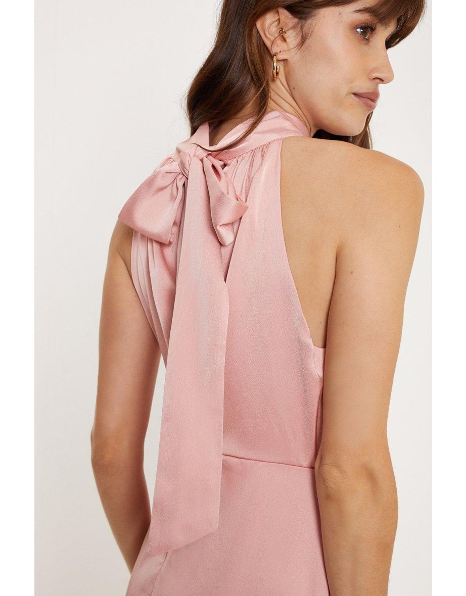 Petite Satin Halter Neck Midi Dress - 3