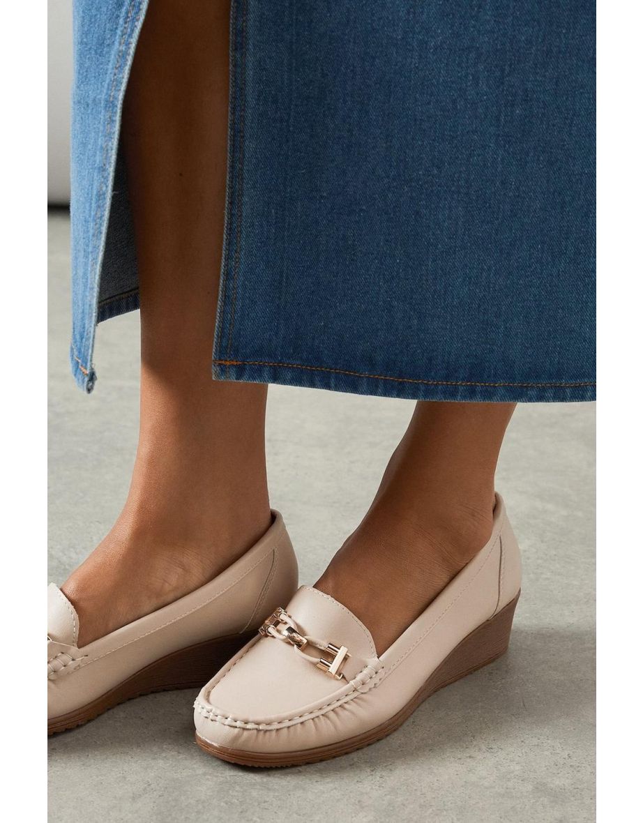 Good For The Sole: London Faux Leather Trim Detail Comfort Low Wedge Loafers - 3