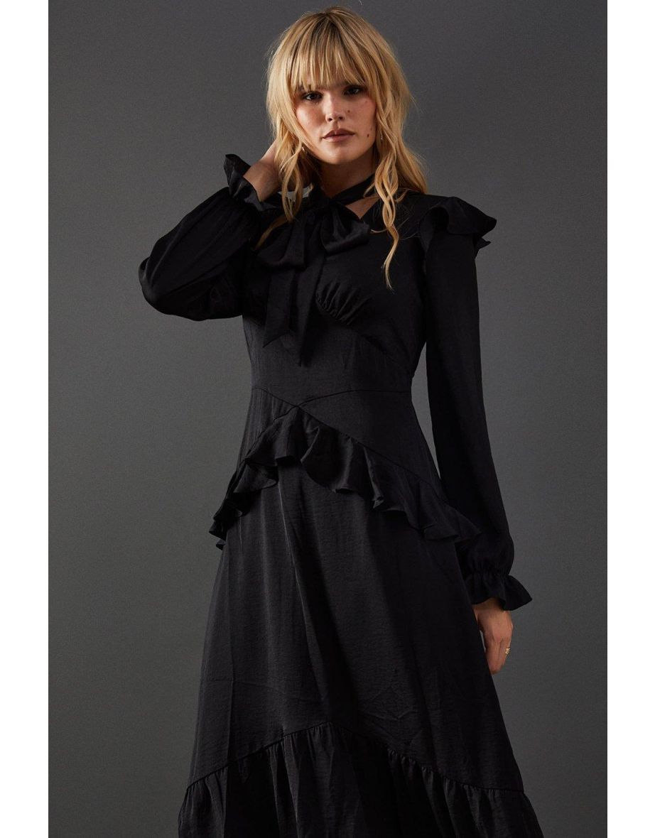 Satin Tie Neck Ruffle Midaxi Dress - 3