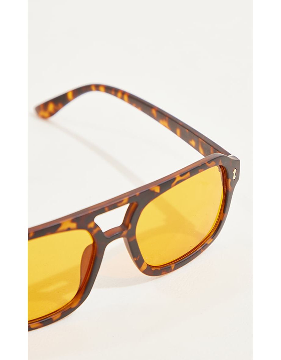 Brown Tort Frame Orange Smoke Lens Aviator Sunglasses - 2
