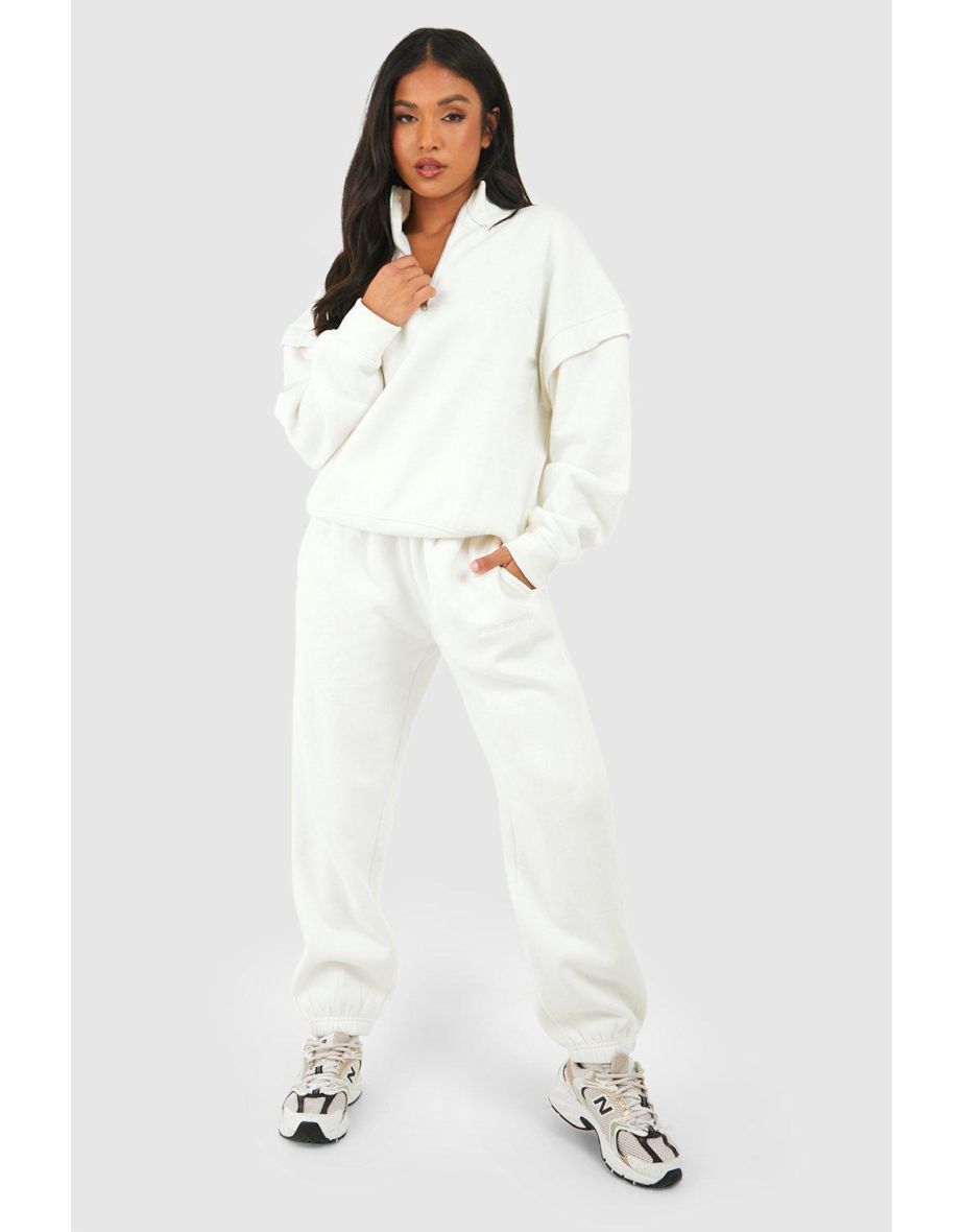 Shop Petite Quarter Zip Shoulder Detail Tracksuit ecru Online in Oman VogaCloset