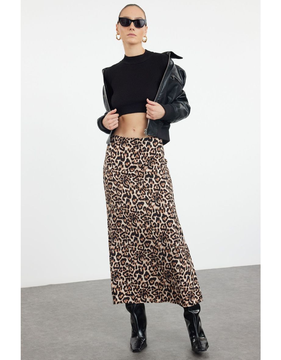 Multicolored Leopard Animal Patterned Maxi Length Skirt
