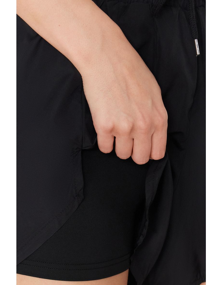 Black 2 Layer Sports Lycra Shorts With Inner Shorts - 7