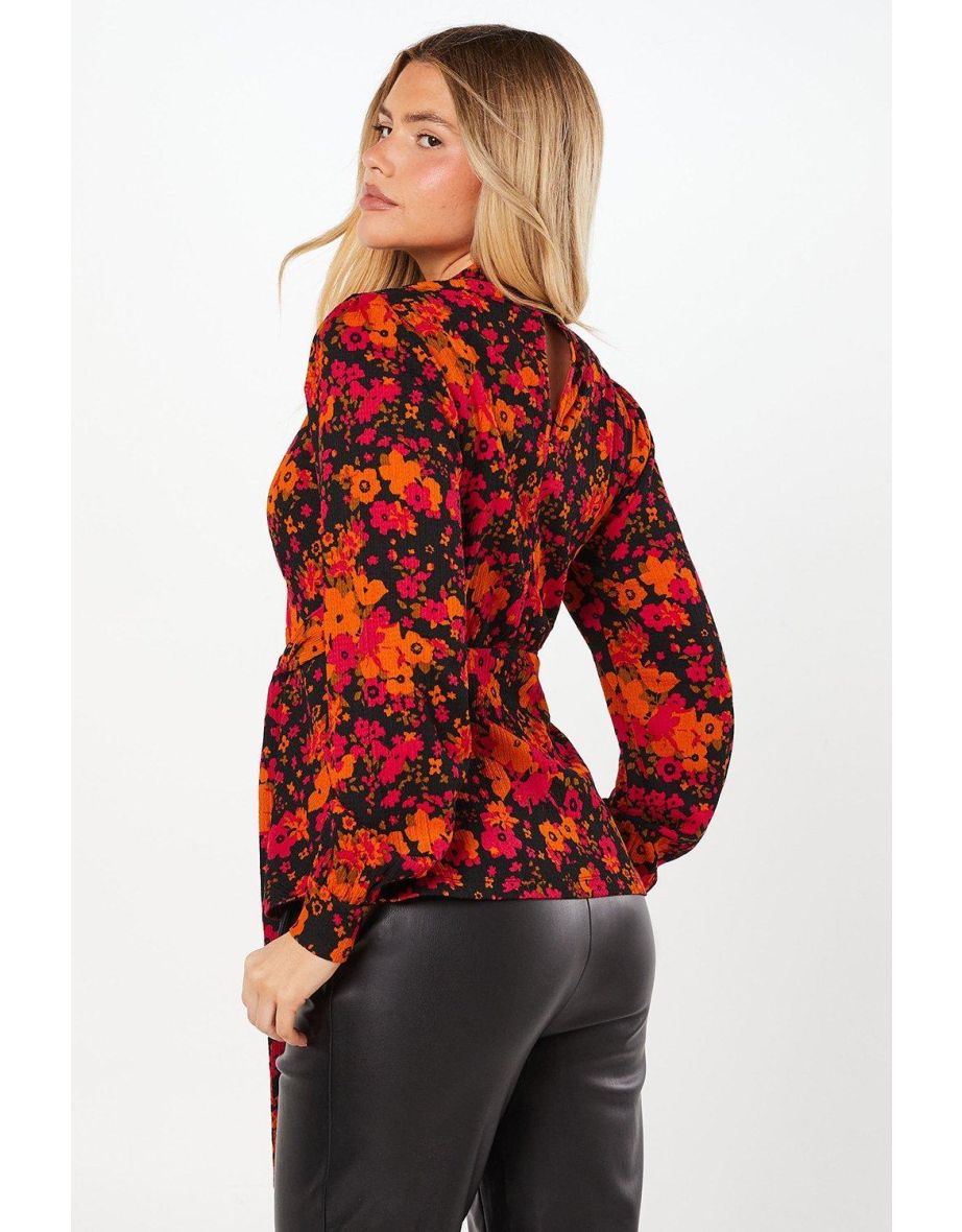 Pink Floral Keyhole Long Sleeve Top - 3