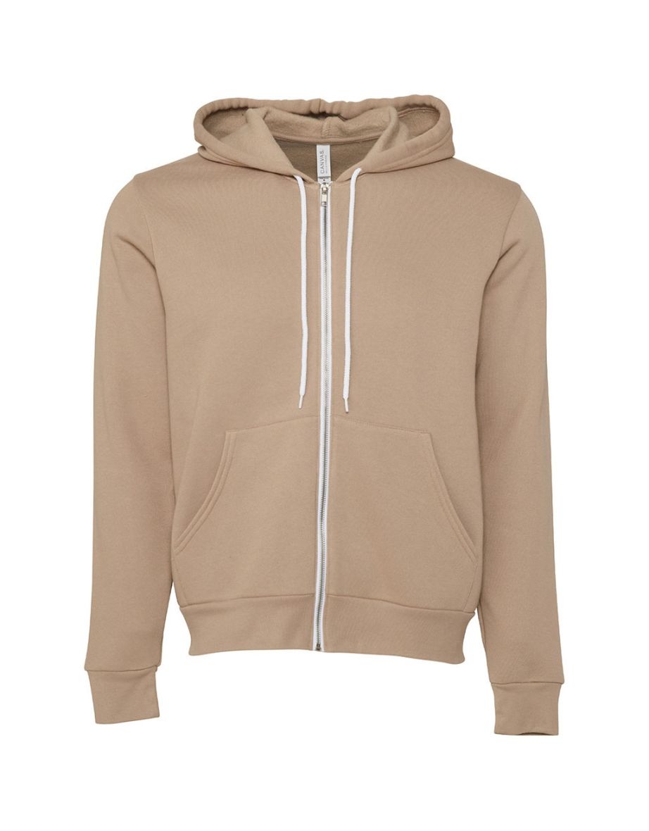 Bella + Canvas Adults Unisex Full Zip Hoodie - Tan