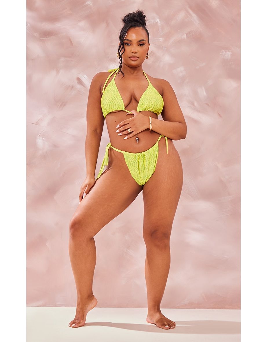 Plus Lime Snake Printed Triangle Bikini Top