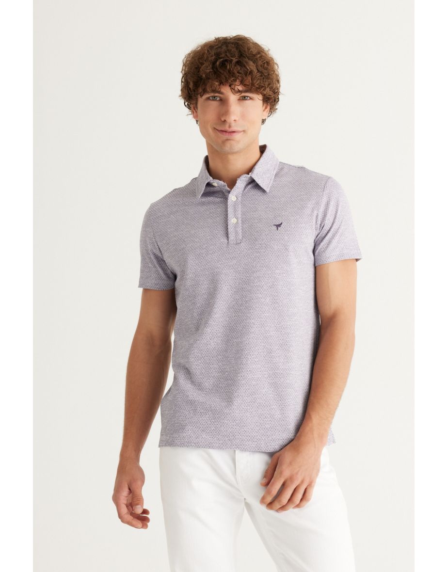 Men's Purple-white Easy Iron Slim Fit Slim Fit Polo Neck Short Sleeve Jacquard T-Shirt