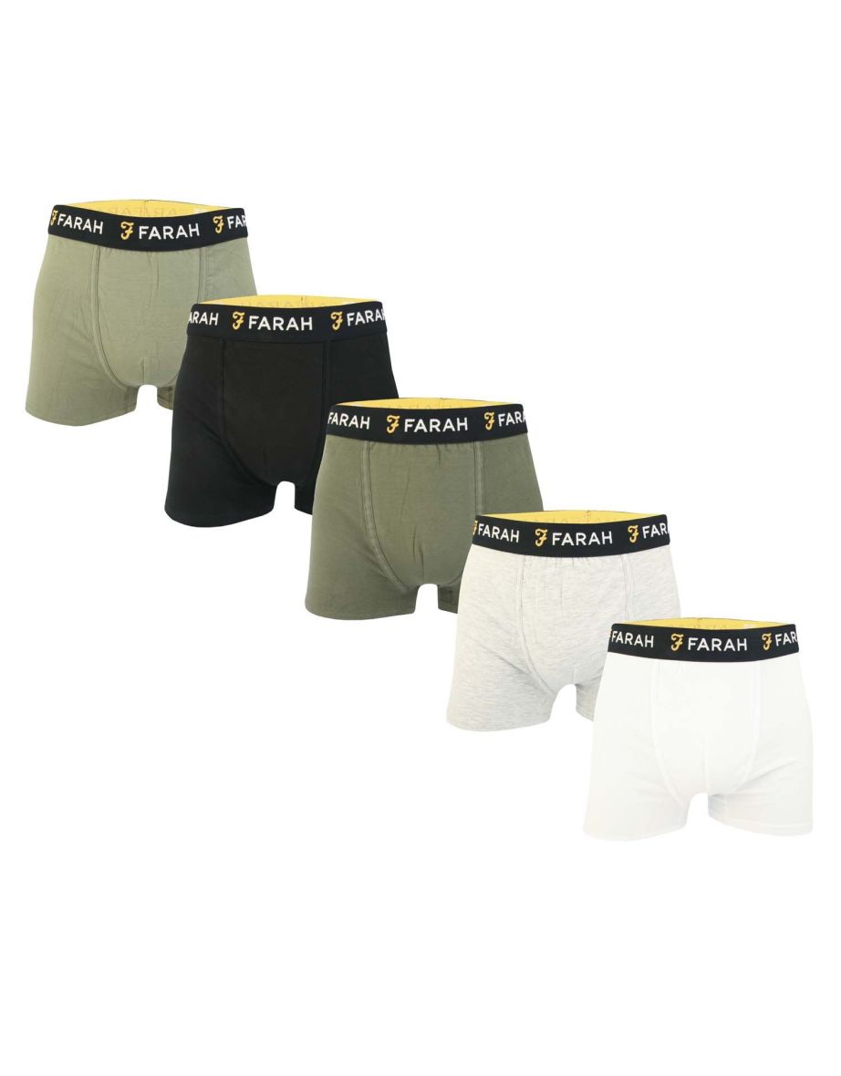 Farah Vintage Renzo 5 Pack Boxer Shorts Green