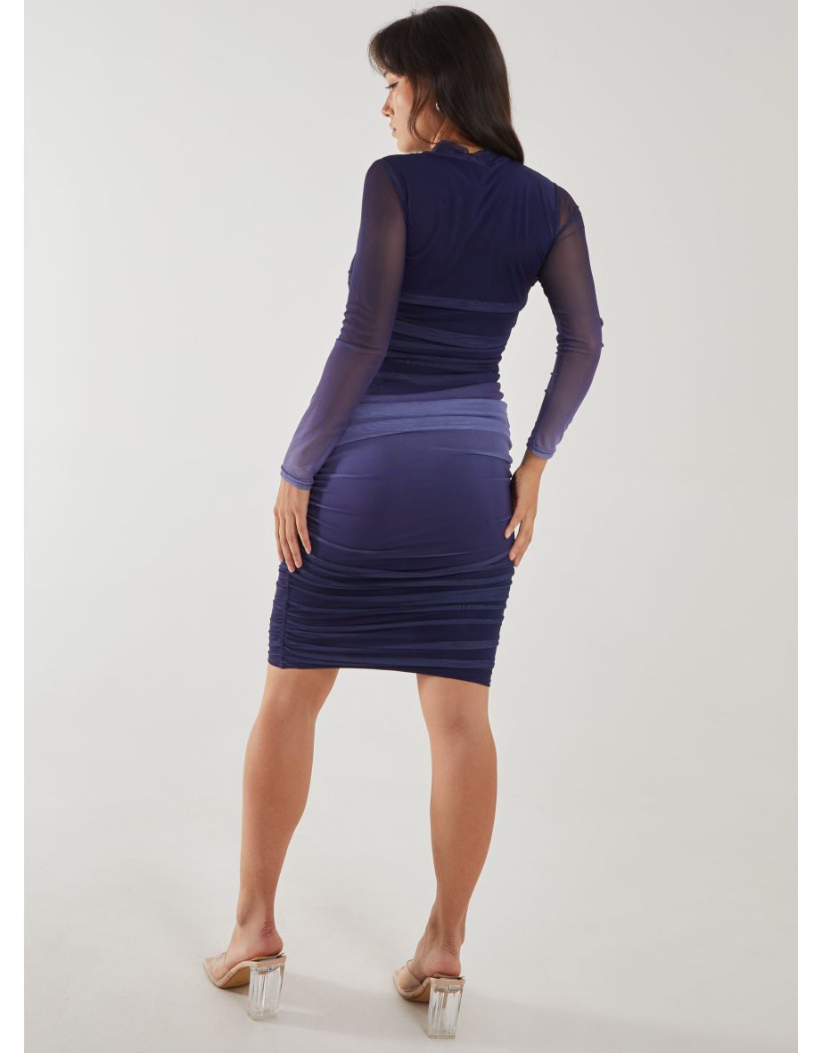 Long Sleeve Ombre Mesh Midi Dress - 3