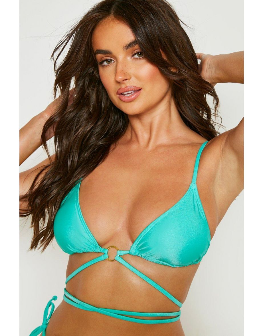 Triangle Tie Detail Bikini Set - green - 2