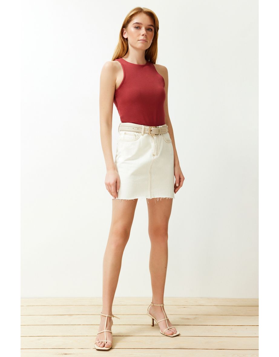 Tile Cotton Halter Neck Fitted Stretch Knit Undershirt - 7