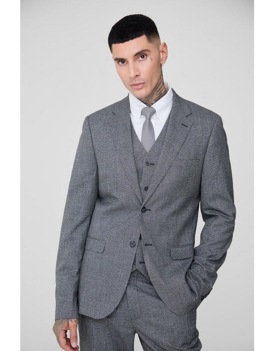 Tall Mini Dogtooth Single Breasted Slim Fit Suit Jacket - grey