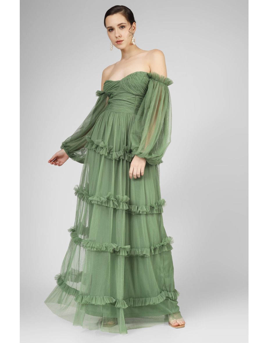 Rendi Olive Green Tulle Dress