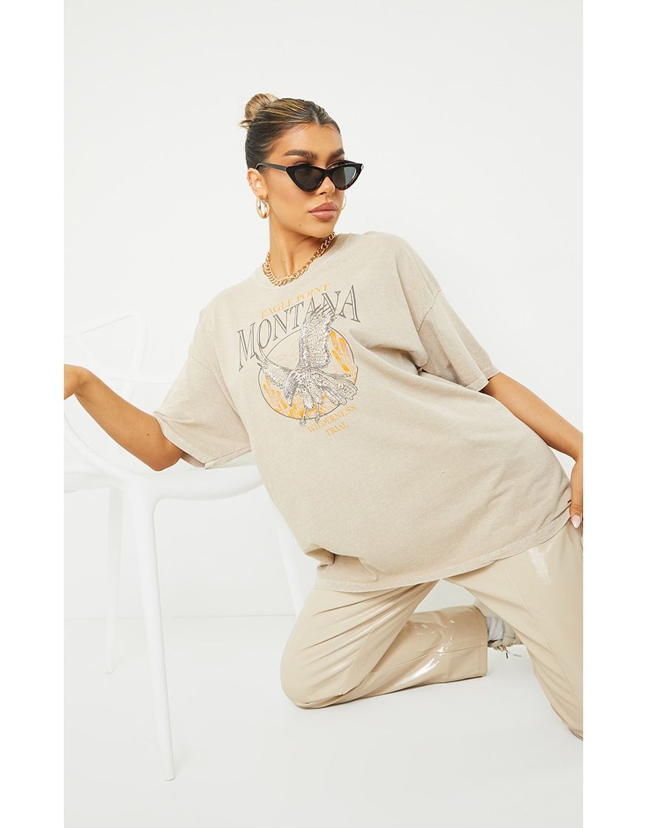 Sand Montana Logo Oversized Washed T Shirt