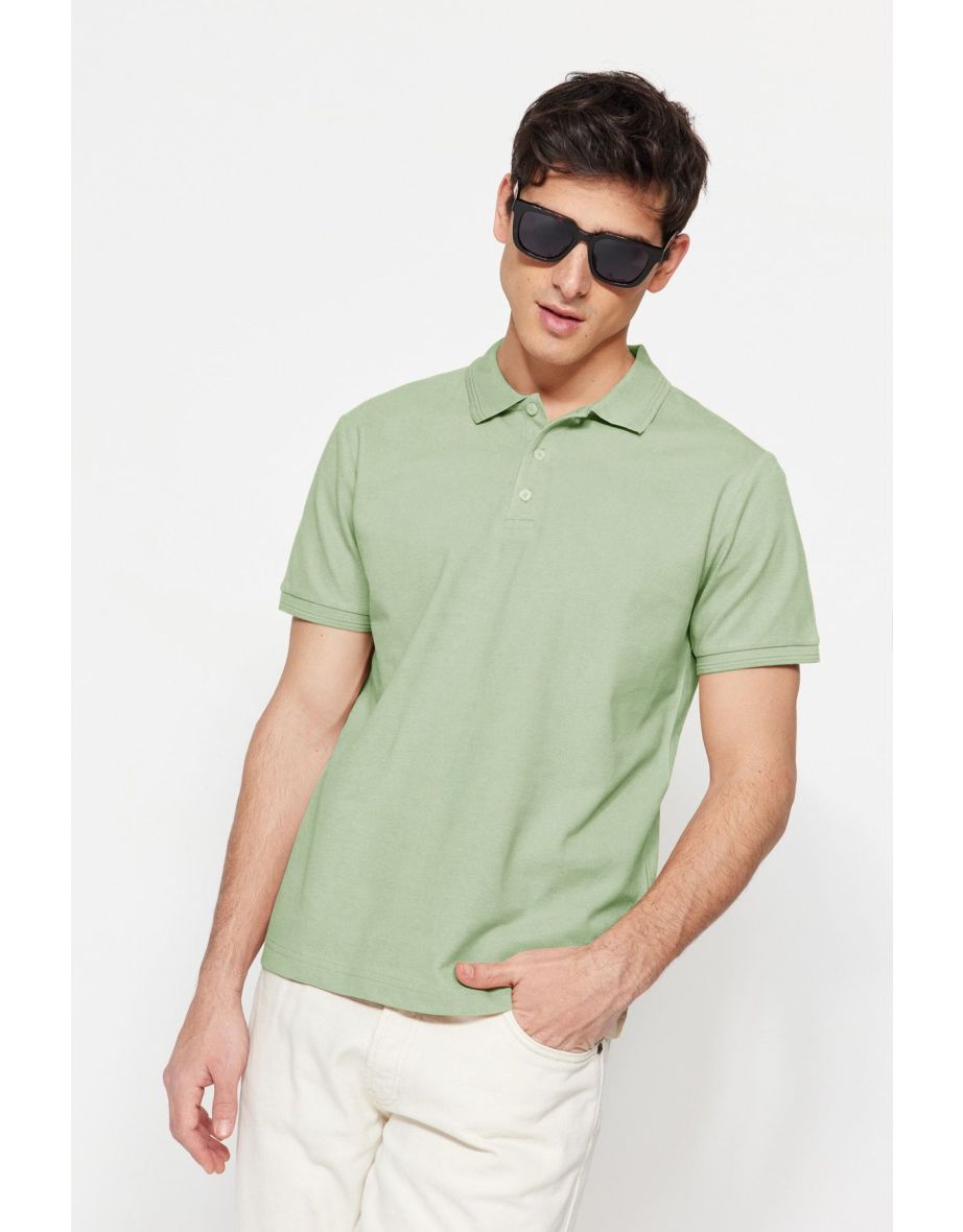 Mint Slim/Narrow Cut Basic 100% Cotton Polo Neck T-shirt