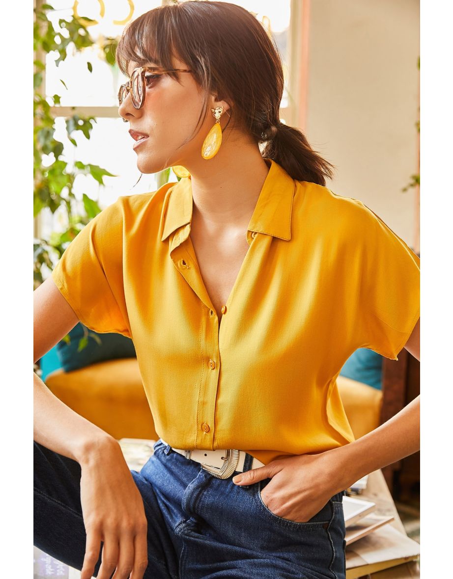 Women's Mustard Bat Viscose Shirt
