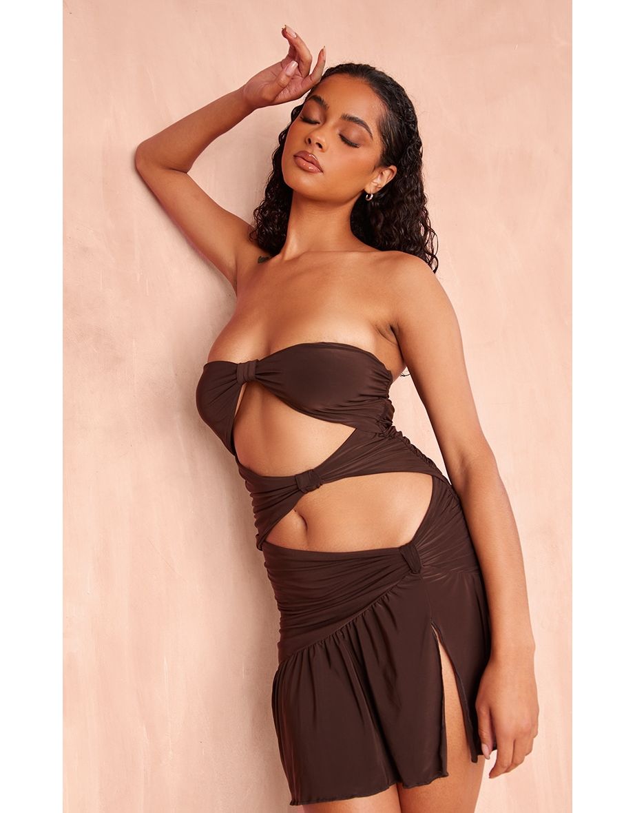 Chocolate Knot Frill Hem Mini Dress