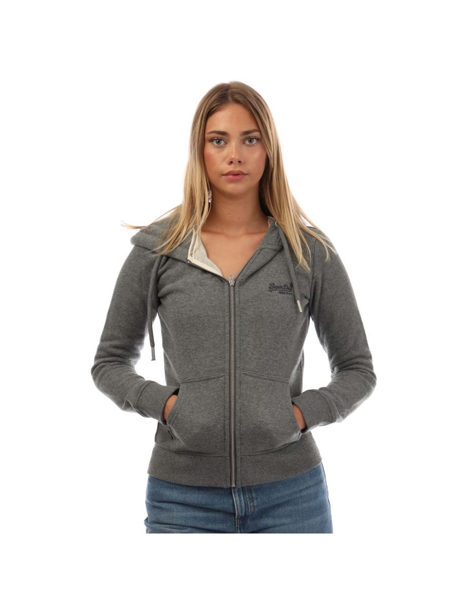 Women's Superdry Vintage Logo Embroidered Zip Hoodie in Grey