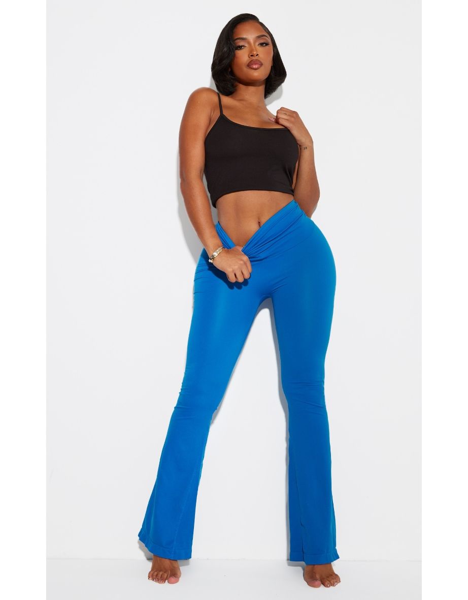 Shape Blue Stretch Seamless Foldover Waist Flare Trousers