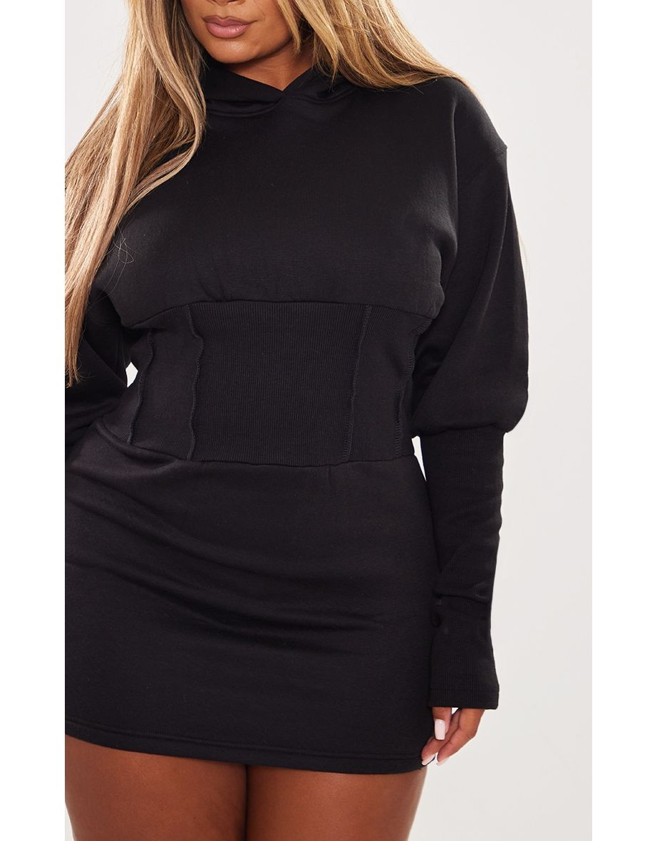Shape Black Sweat Corset Detail Jumper Dress - 3