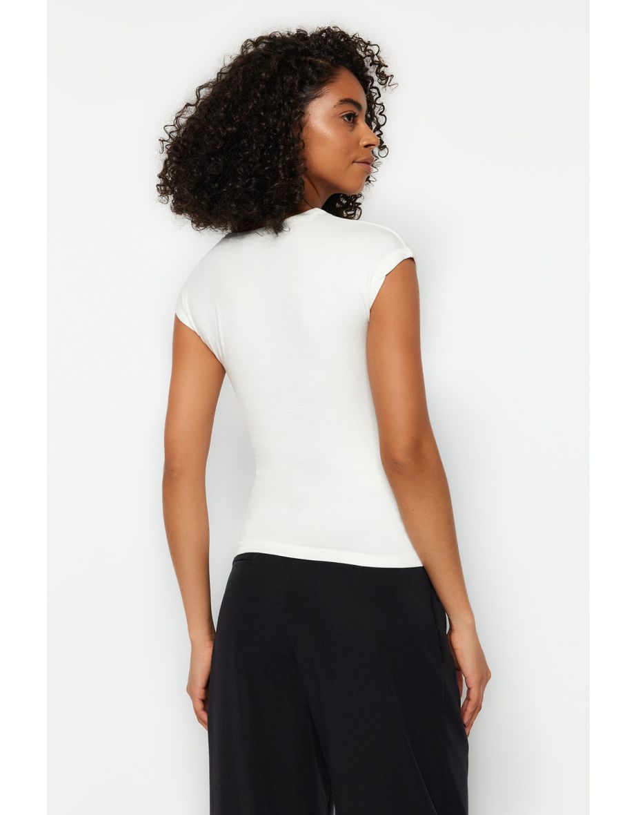 Ecru Premium Viscose Fitted Moon Sleeve Knitted Blouse - 5