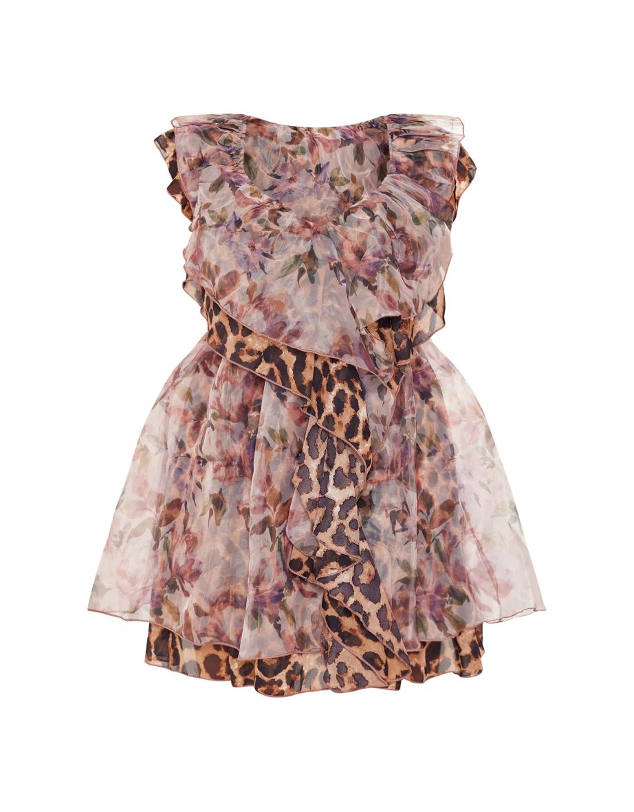 Plus Light Pink Floral Chiffon Frill Micro Mini Dress - 4