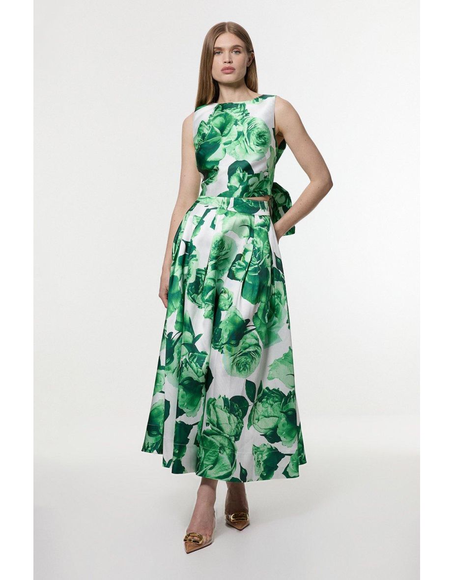 Green Rose Twill Bow Detail Top