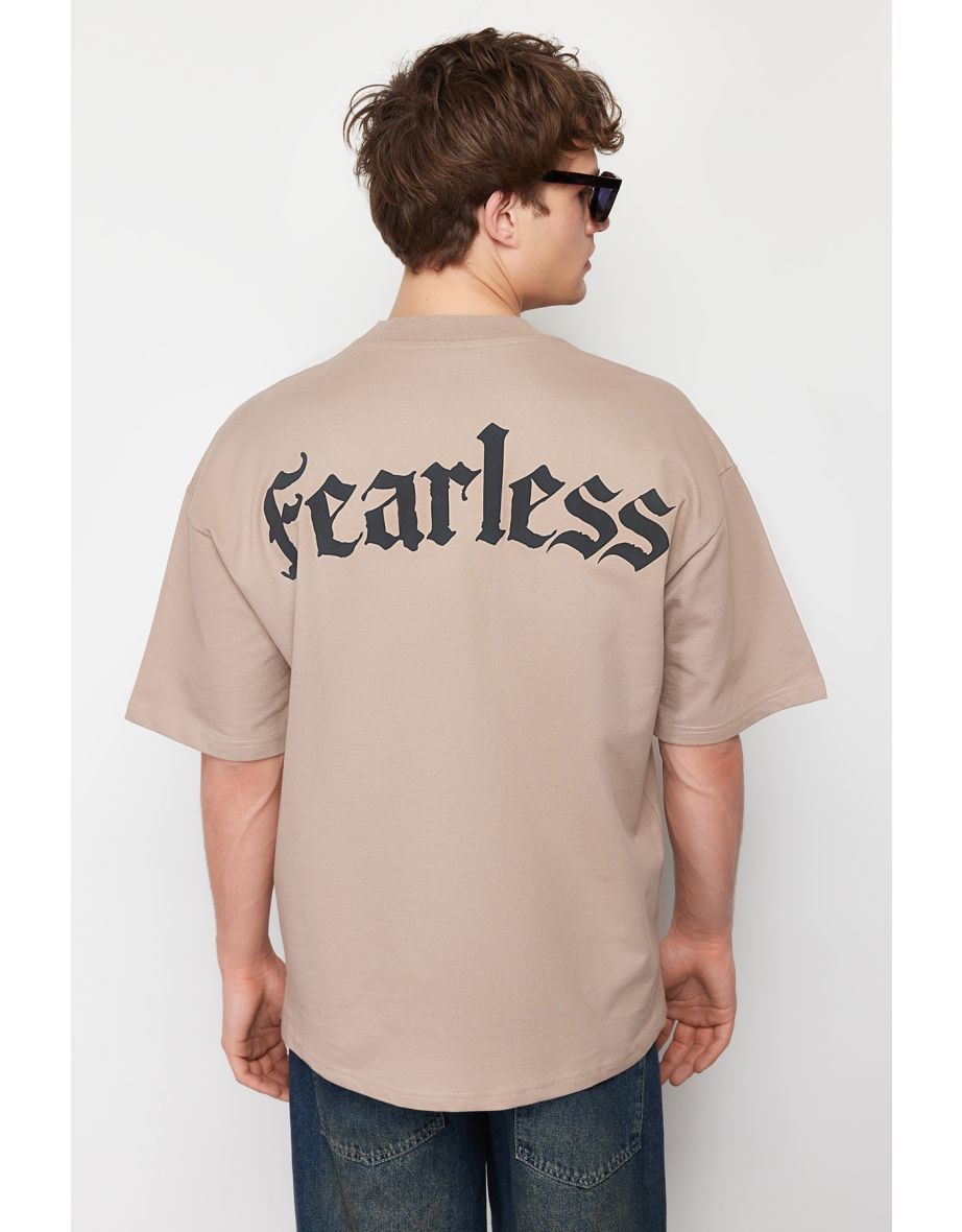 Men's Mink Oversize Text Printed 100% Cotton Thick T-Shirt - 7