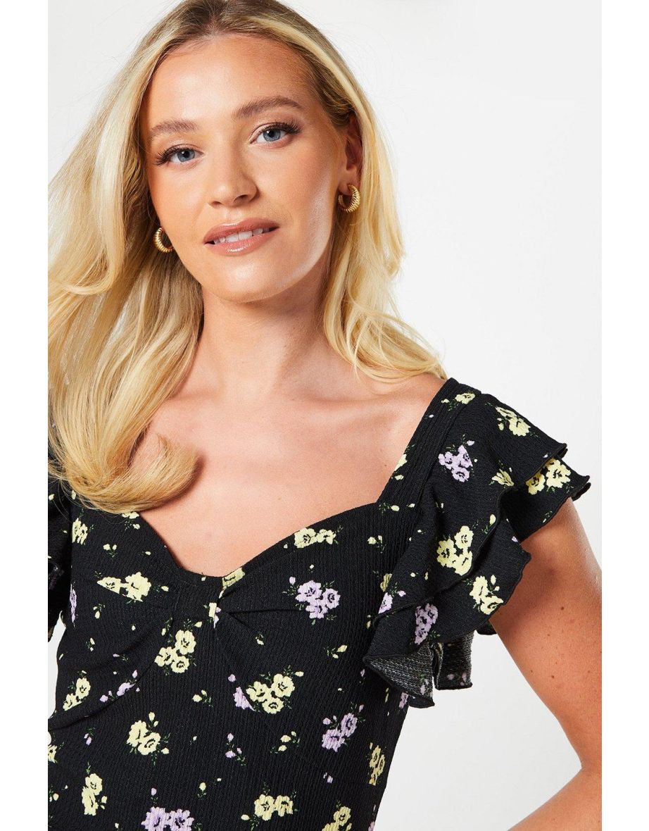 Floral Ruffle Sleeve Midi Dress - 3