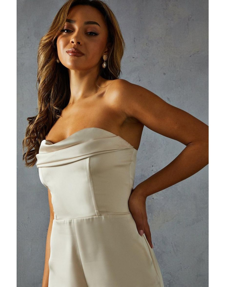 Satin Sweetheart Drape Wide Leg Jumpsuit - 3