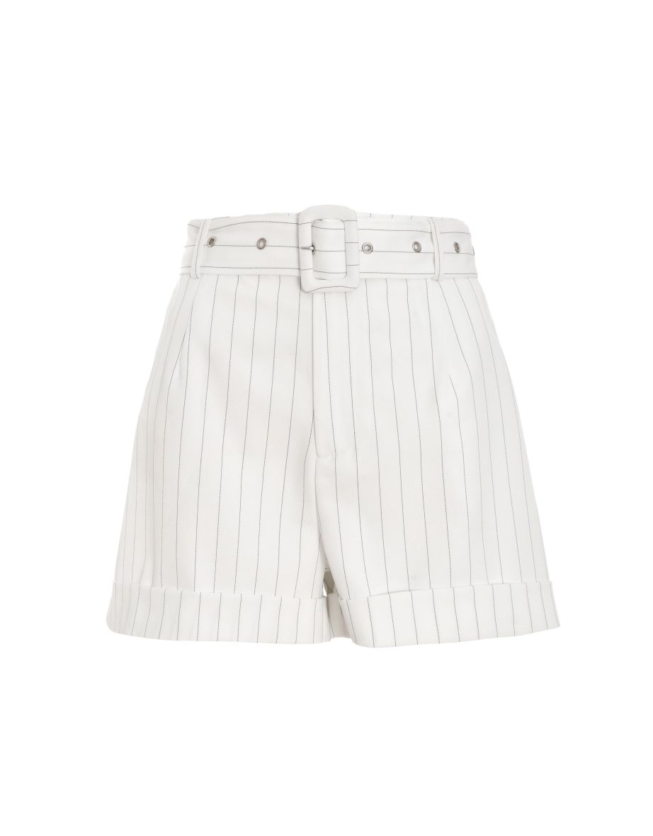 White Pinstripe Tailored Shorts - 5