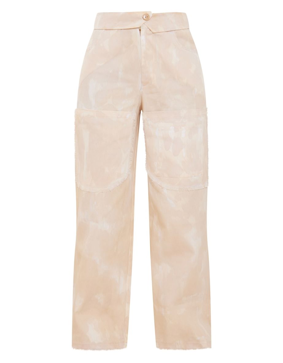 Cream Acid Wash Distressed Twill Fold Over Waist Cargo's - 4
