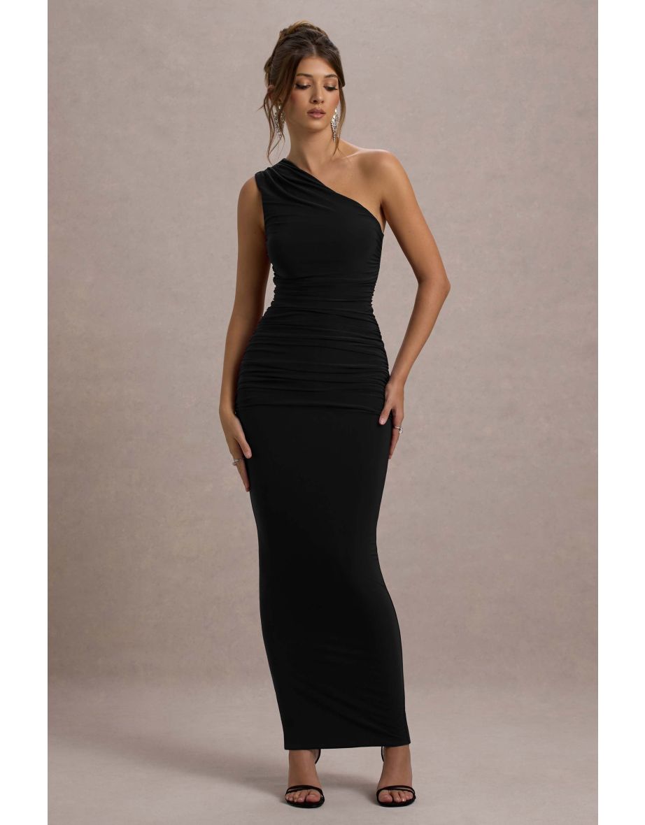 Dalarie | Black One-Shoulder Gathered Maxi Dress