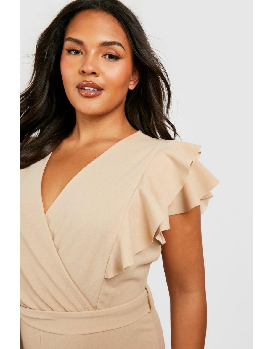 Plus Ruffle Detail Belted Culotte Jumpsuit - stone - 3