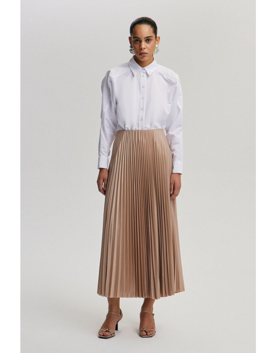 Touché Beige Satin A-Line Maxi Skirt