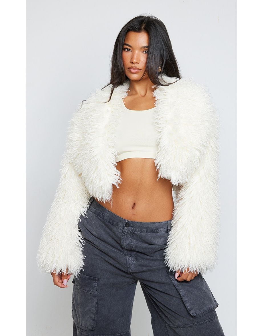 White faux fur deals cropped jacket