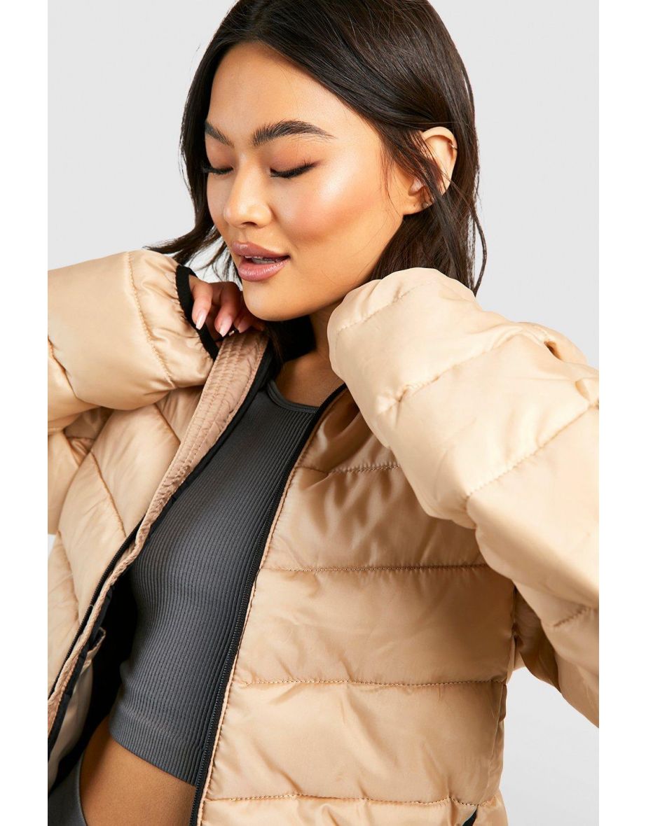 Hooded Panelled Puffer Jacket - stone - 3