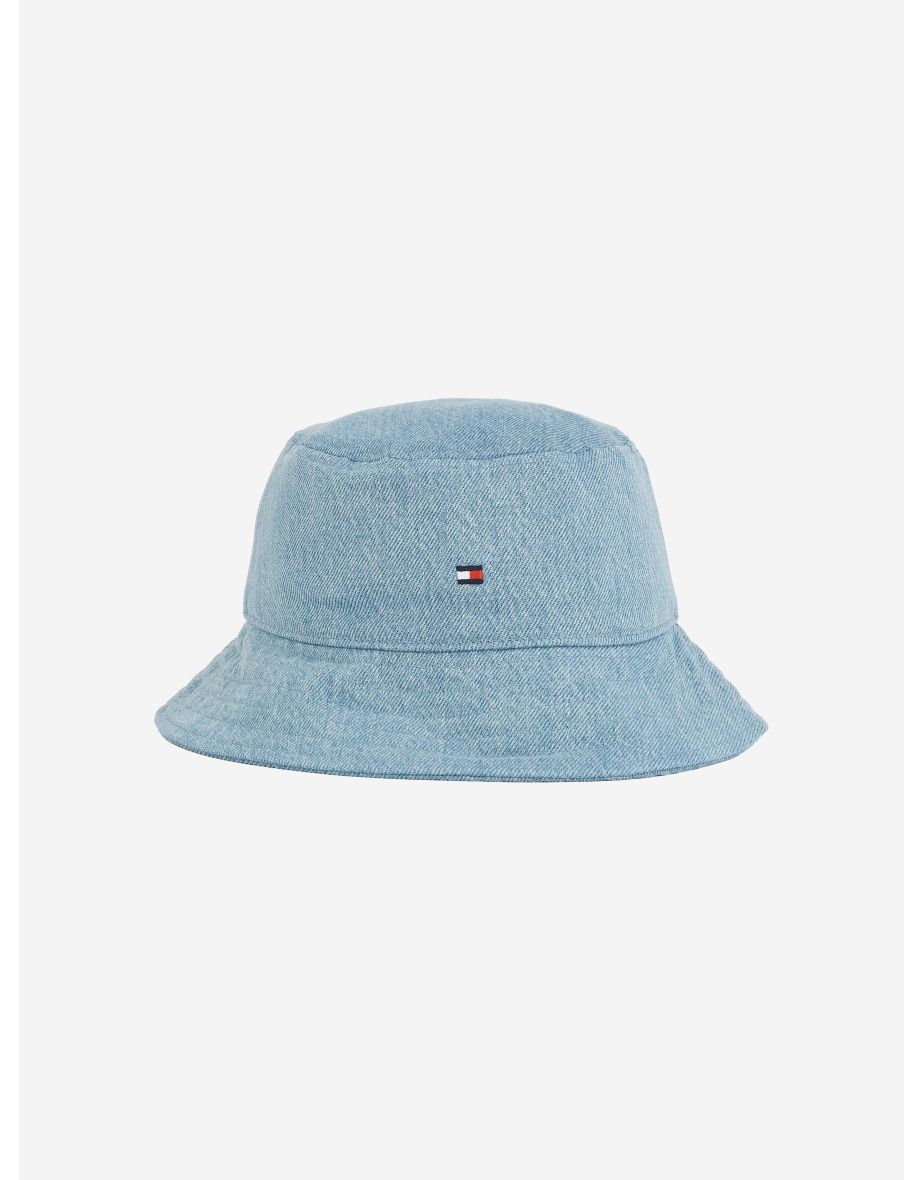 Kids Small Flag Denim Bucket Hat in Blue