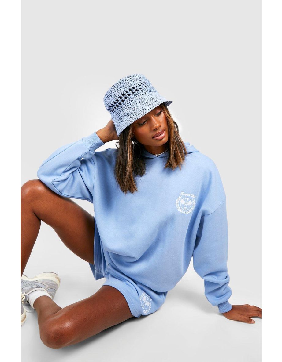Racquet Club Slogan Hooded Short Tracksuit - blue