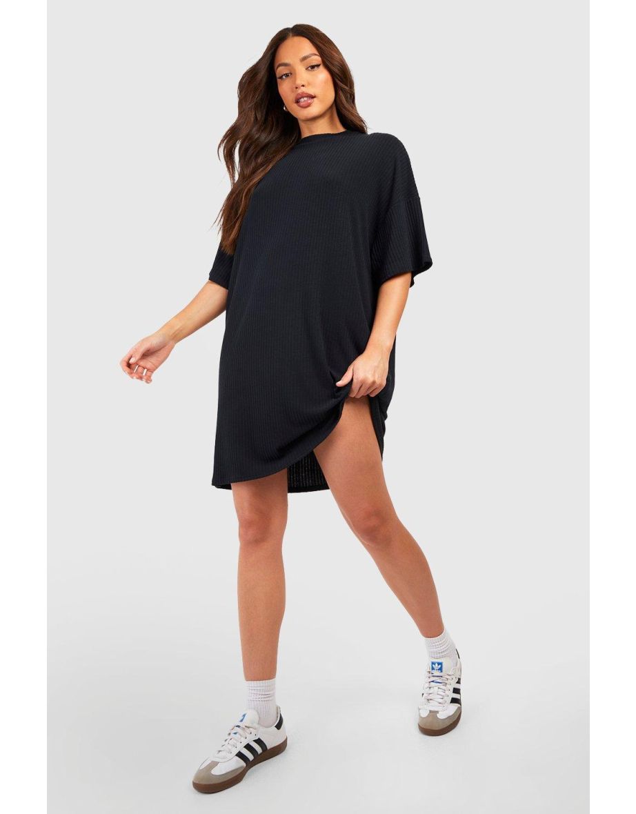 Tall Soft Rib Shortsleeve T-shirt Dress - black