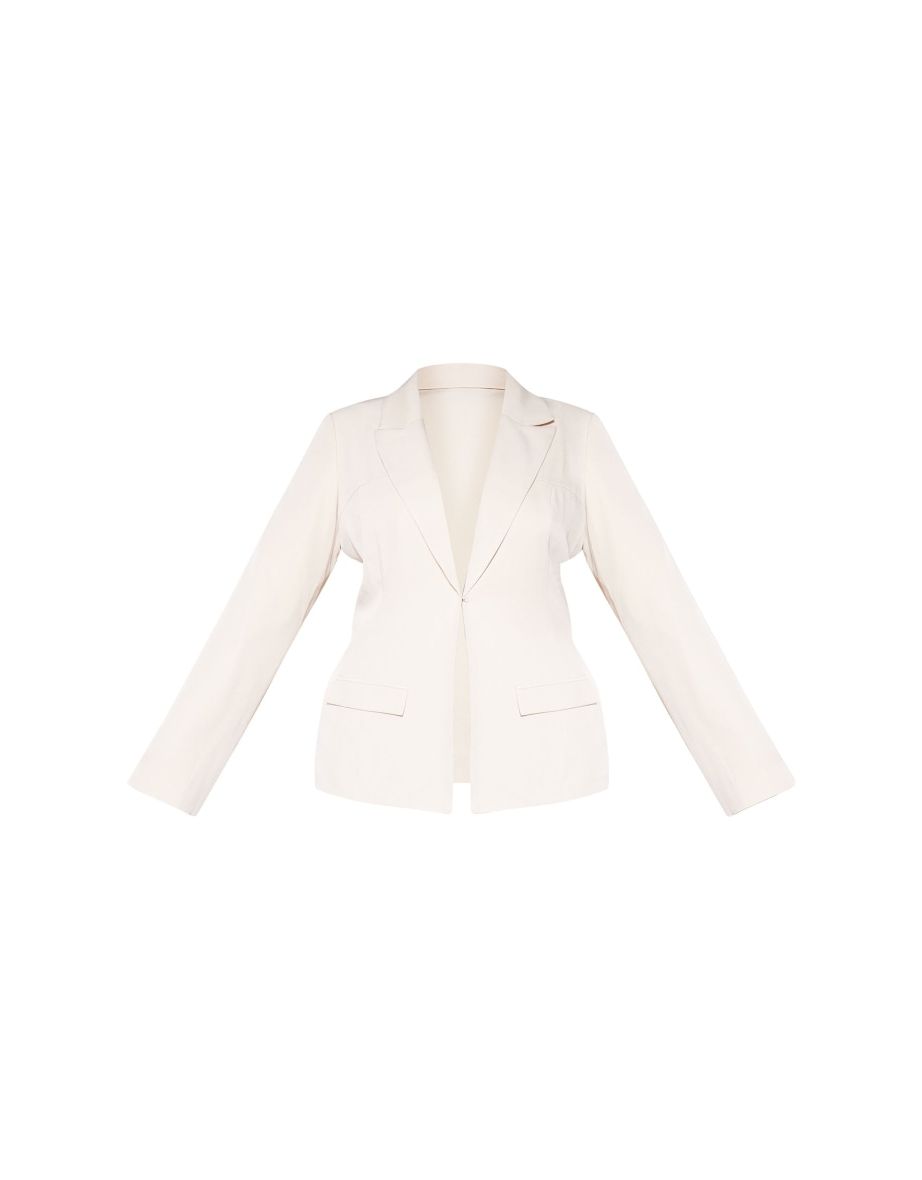 Plus Cream Woven Tailored Fit Blazer - 4