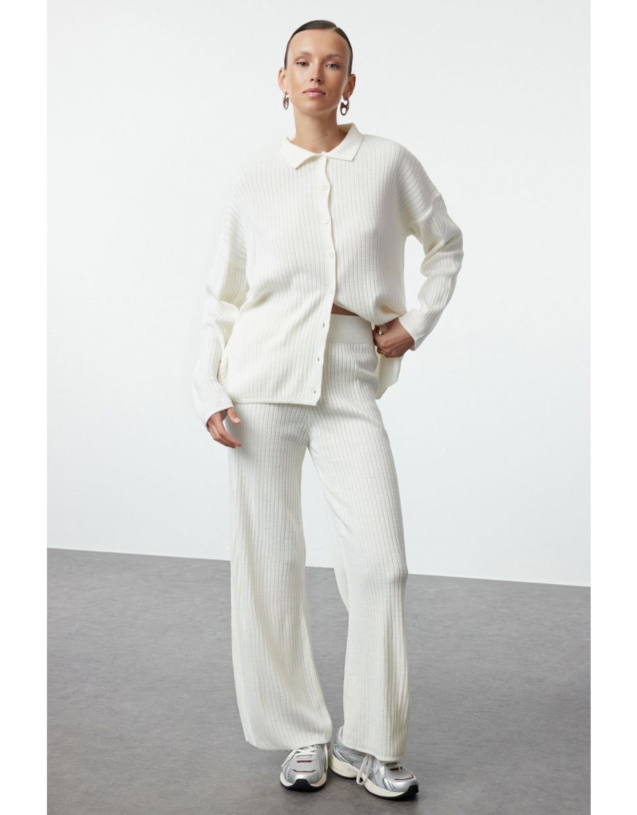 Bone Shirt-Pants Knitwear Bottom-Top Set
