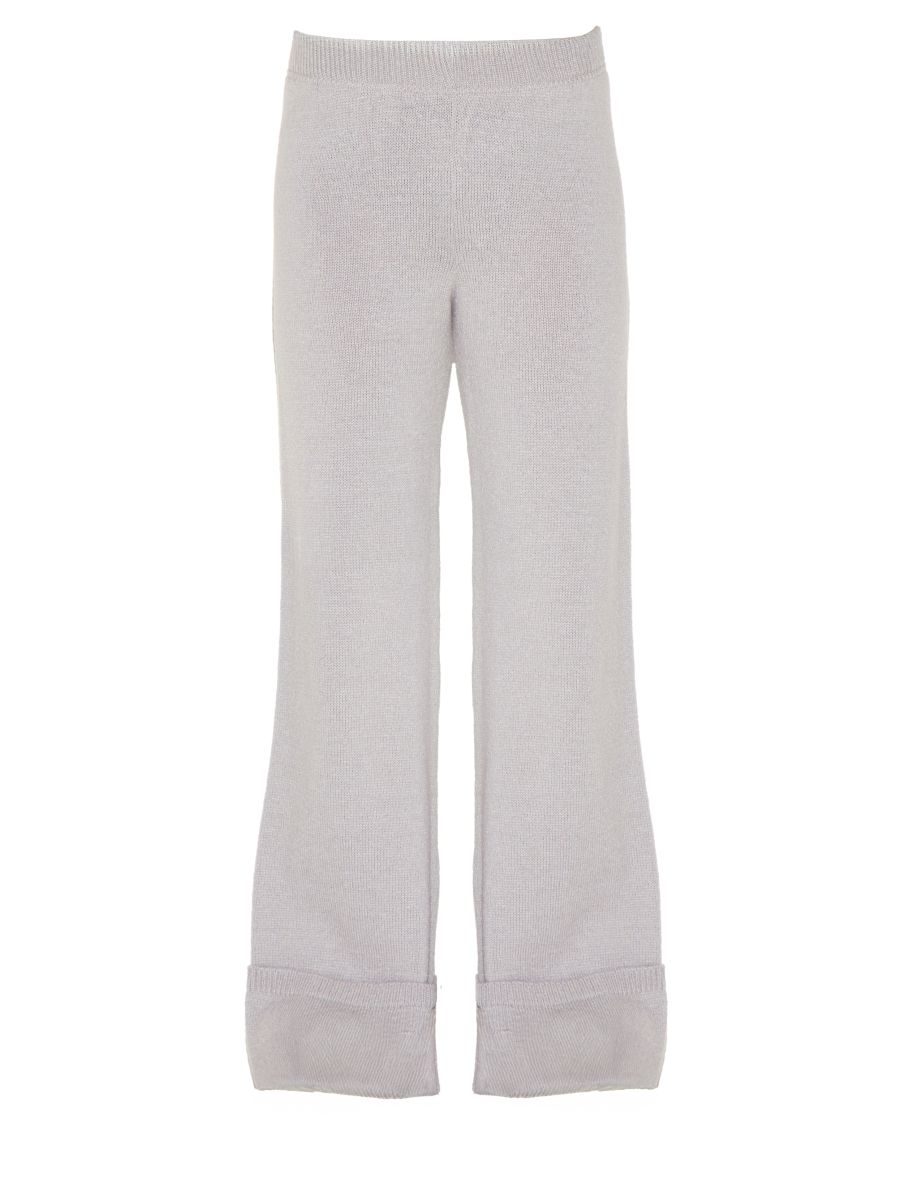 Grey Turn Up Hem Knit Trousers - 4