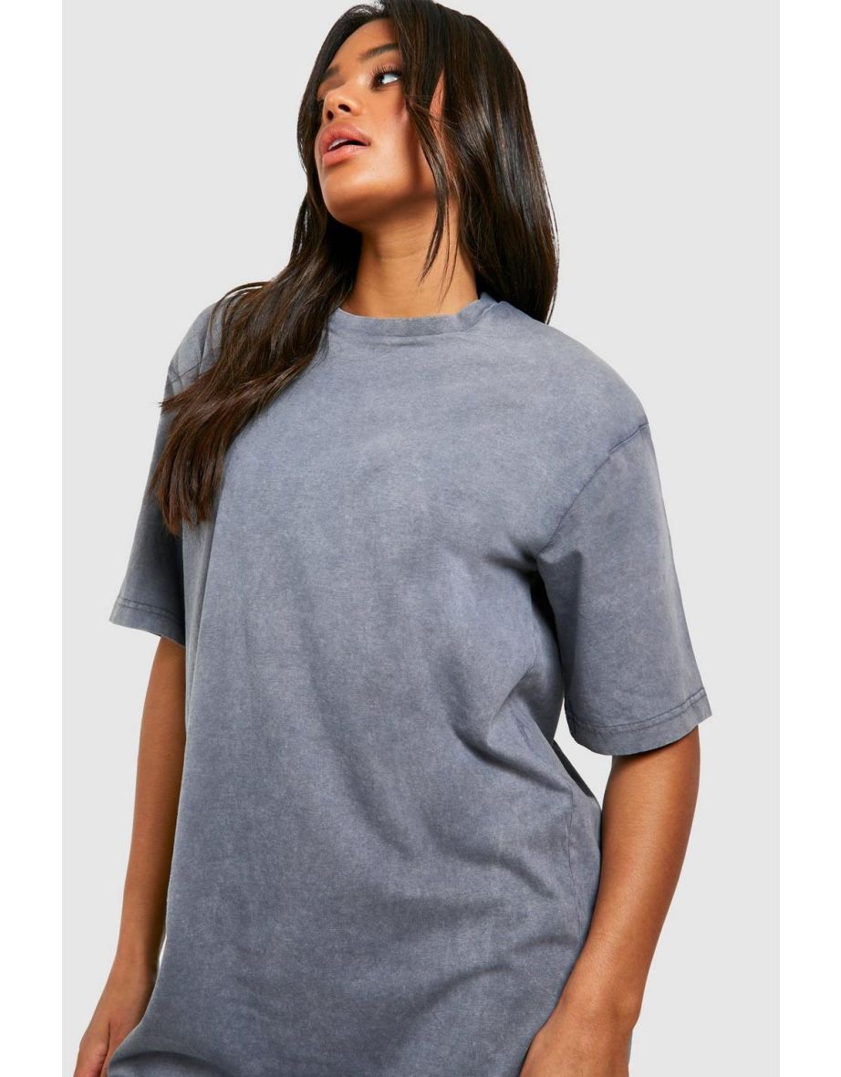 Acid Wash T-shirt Dress - grey - 3
