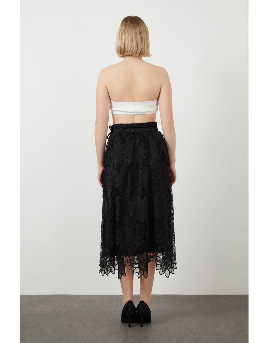 High-Waisted Lace Black Midaxi Skirt - 2