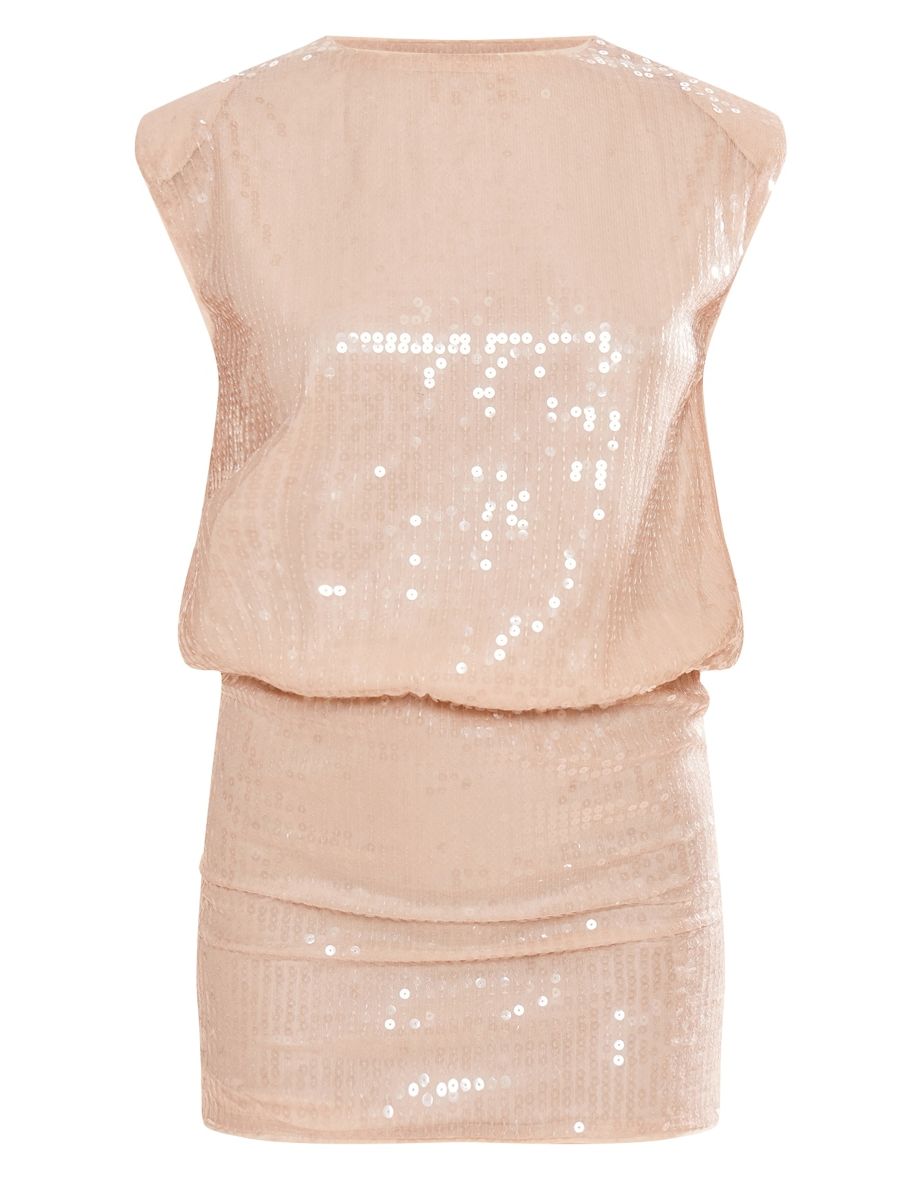 Nude Sequin Shoulder Pad Sleeveless Bodycon Dress - 4